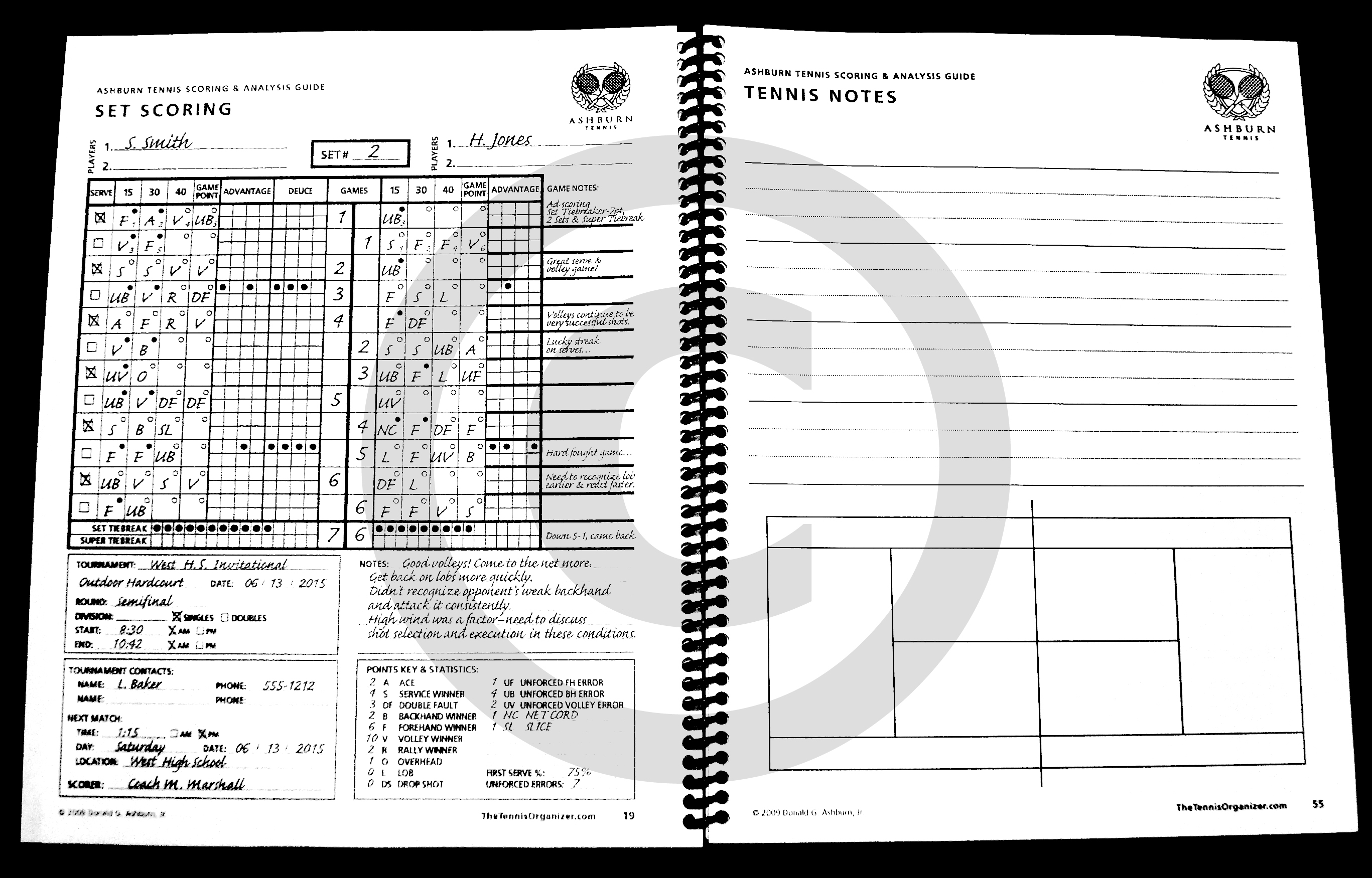 The Tennis Organizer Best Tennis Score Book Score Sheet Charting 